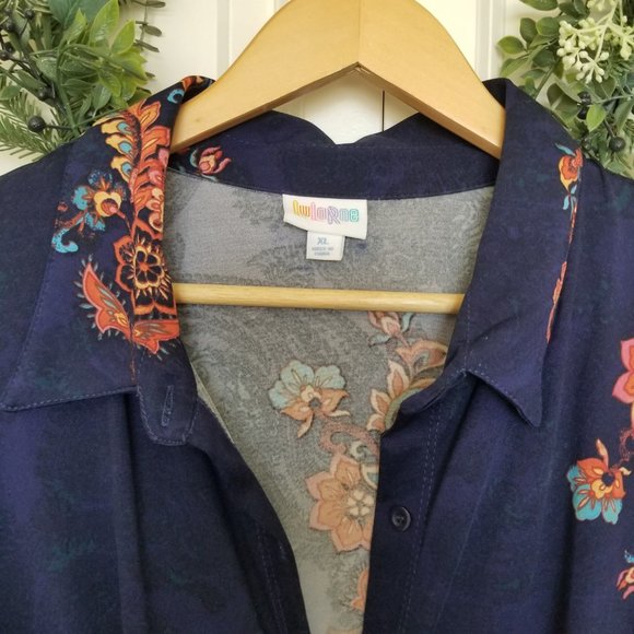 Lularoe Ellie Silky Paisley Button Up Midi Shirt Dress- Size XL - Picture 7 of 8